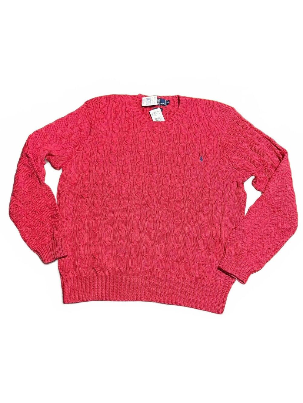 Polo Ralph Lauren Mens Cable Knit Crewneck Sweater XL Red Pink NWT Old Money